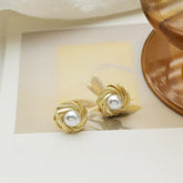 925 Silver Needle Gold Flower Pearl earrings -ER122G