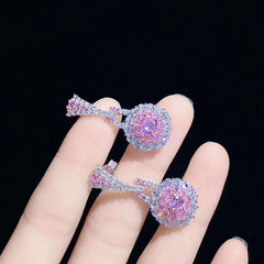Vintage delicate round pink earrings -E1026