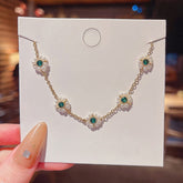 Pearl petal emerald design titanium steel bracelet -S145G