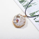 Natural agate cave inset amethyst Gold-plated Corvette necklace -20210828W