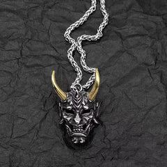 Men's Ghost Mask Necklace Golden Horn Halloween gift -NE275G