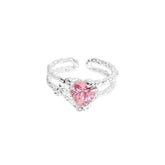 Double Rose Quartz zircon Love stone sculpted open ring -J2303S