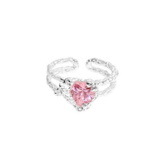 Double Rose Quartz zircon Love stone sculpted open ring -J2303S
