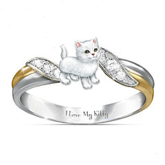 White Kitten engraved diamond ring -RG271W