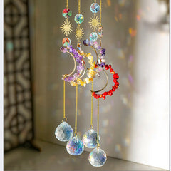 Natural red agate rough stone Moon Sun Catcher Wind chimes-20230324RAG