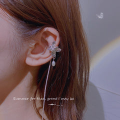 Super Fairy Freshwater Pearl Crystal tassel ear clip -EC259