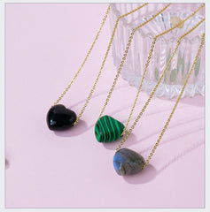 Fashion natural obsidian Energy stone collarbone chain -20230510BLK
