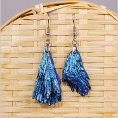 Natural black tourmaline electroplated blue earrings -20200816
