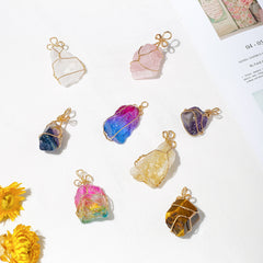 Natural amethyst raw stone hand woven gold chain necklace -20220521PUR