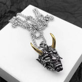 Men's Ghost Mask Necklace Golden Horn Halloween gift -NE275G