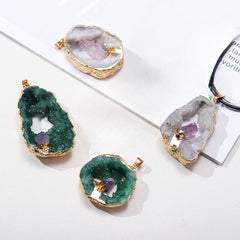Natural agate cave inset amethyst Gold-plated Corvette necklace -20210828W