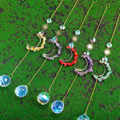 Natural red agate rough stone Moon Sun Catcher Wind chimes-20230324RAG