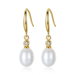 Temperament and versatile drop-shaped freshwater pearl S925 sterling silver gold-plated earrings-FE0018