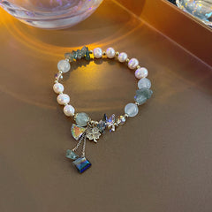 Natural pearl Green Crystal Fortune Stone bracelet -S158G