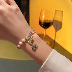Natural pearl Green Crystal Fortune Stone bracelet -S158G