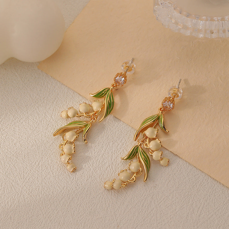 Light Luxury Lily of the Valley medieval drop glaze earrings -DMS00428