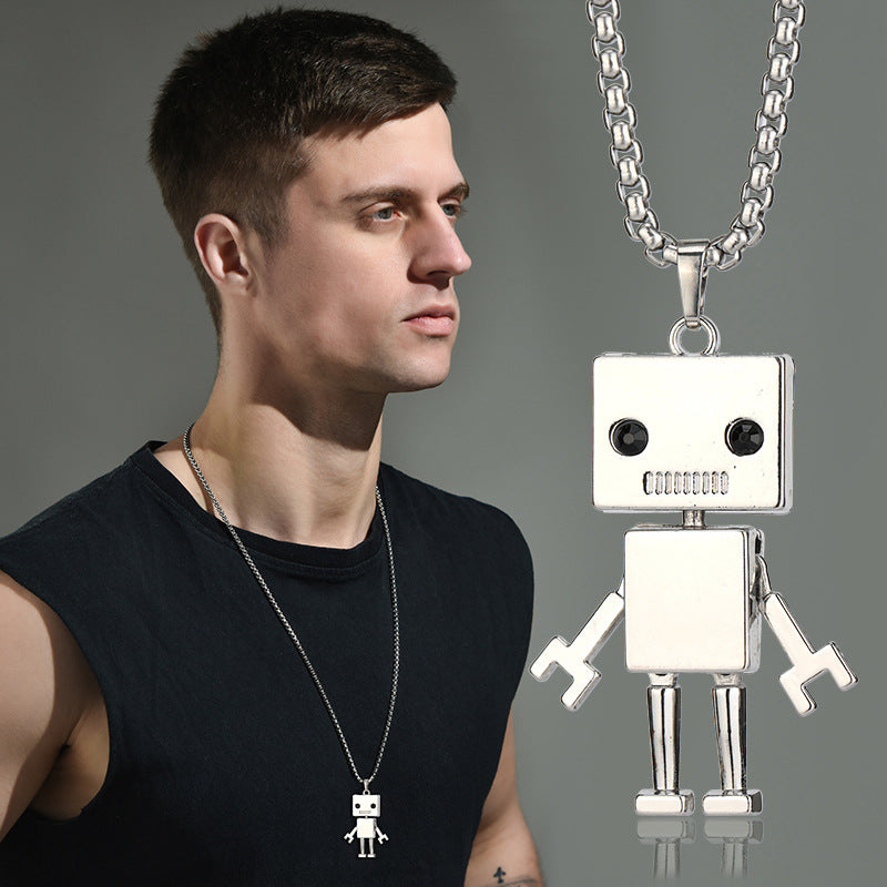 Square robot Nightclub Cool Man titanium steel necklace -NE244