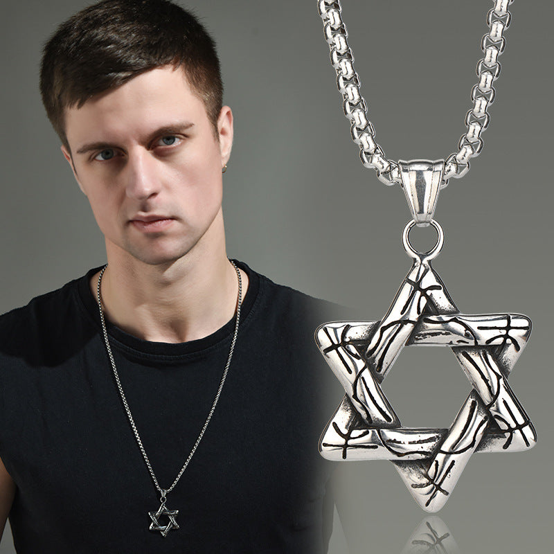 Hexagram titanium steel necklace for men and women -NE240