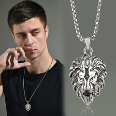 Lion Head Punk Club street dance titanium steel necklace -NE248