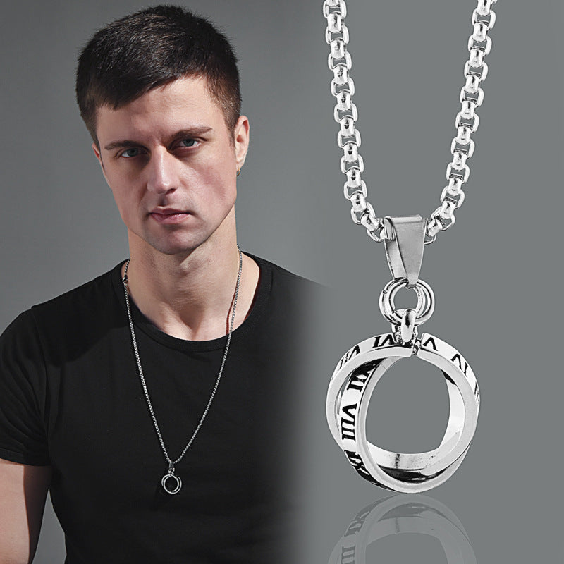 Men's letter double Ring Titanium steel necklace -NE233