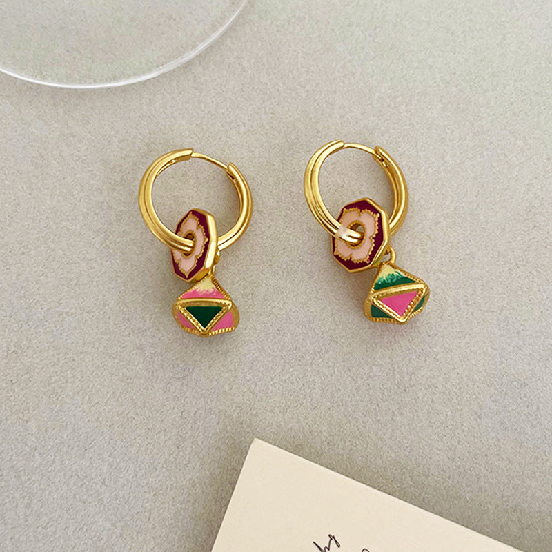 Vintage enamel drop glaze oil painting earrings -DMS00468