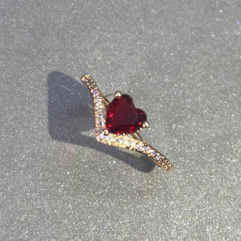 Dove Blood Red Garnet Ring with diamond -JZ075