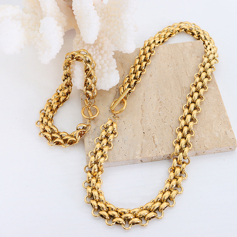 Exaggerated cool style thick chain gold plated necklace -NE314G