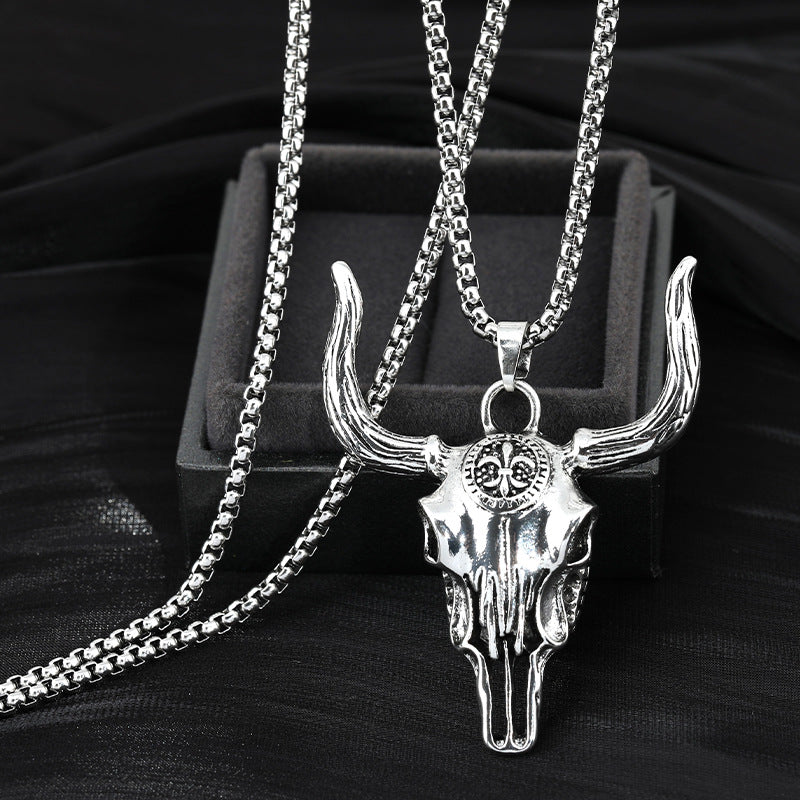 Western Wild bull Head Cool Man titanium steel necklace -NE249