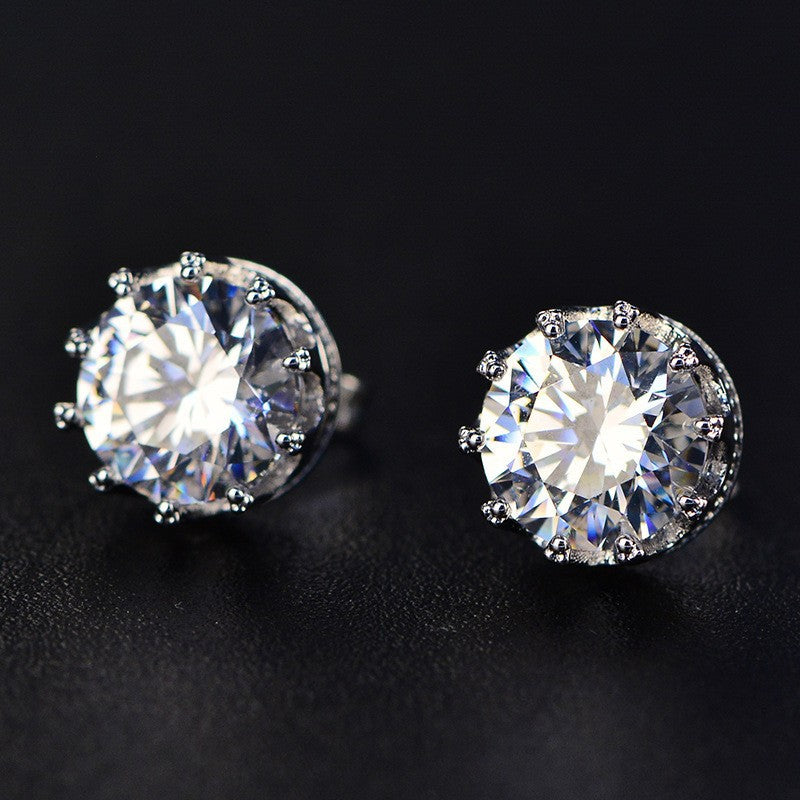 Crown S925 Silver needle Gold plated high carbon diamond stud -RS005G