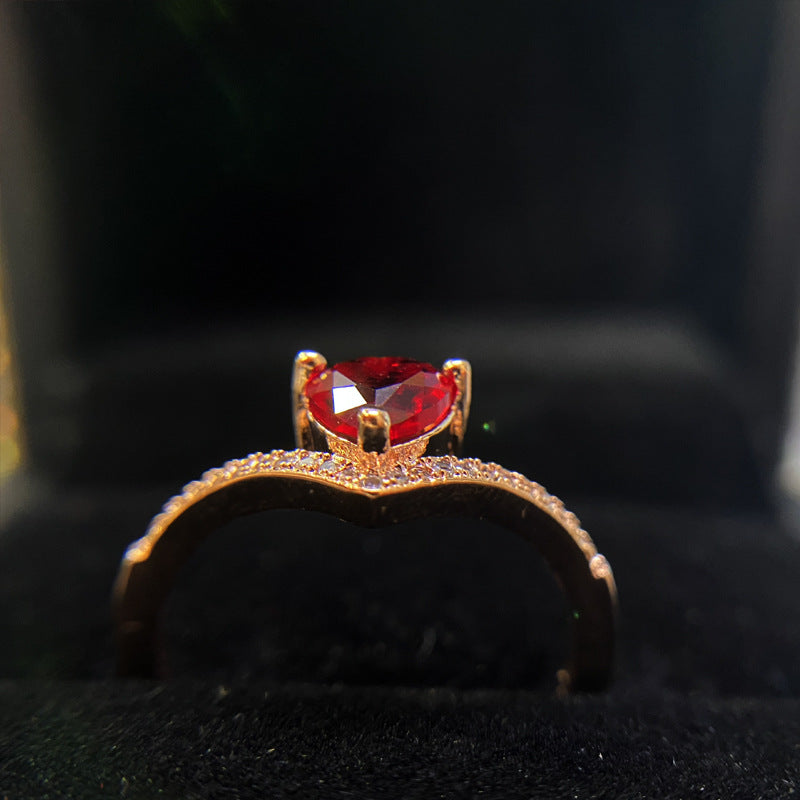 Dove Blood Red Garnet Ring with diamond -JZ075