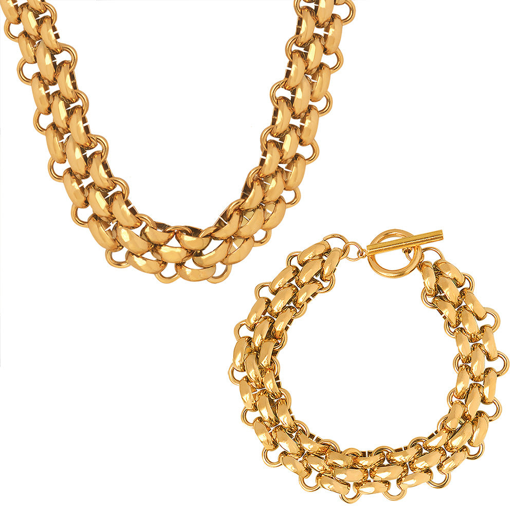 Exaggerated cool style thick chain gold plated necklace -NE314G