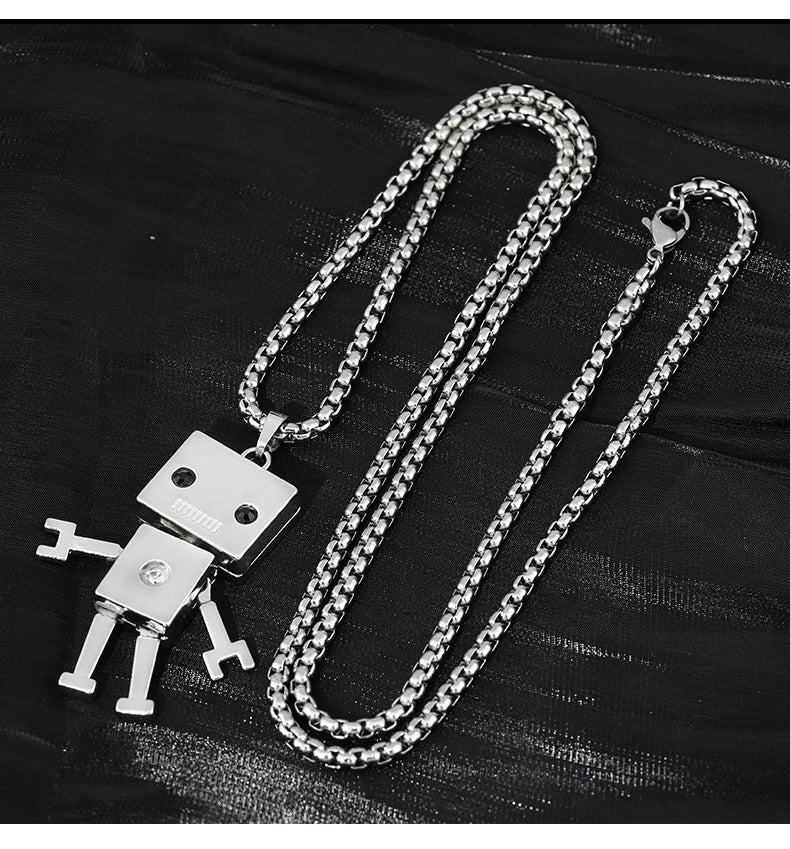 Square robot Nightclub Cool Man titanium steel necklace -NE244