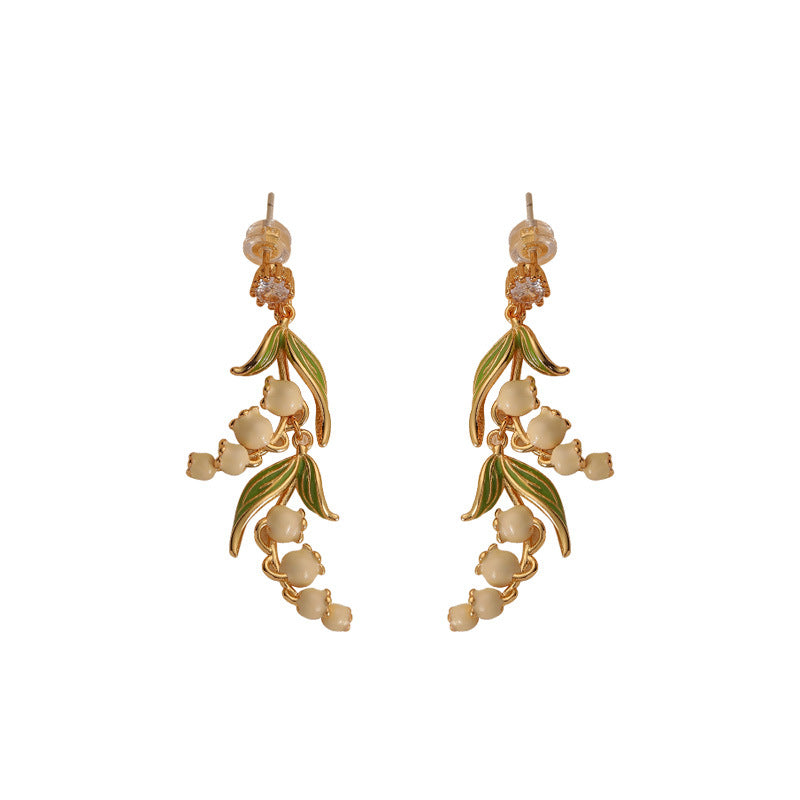 Light Luxury Lily of the Valley medieval drop glaze earrings -DMS00428