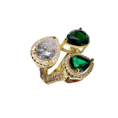 Malachite green zircon 18-karat gold water drop ring -JZ112G