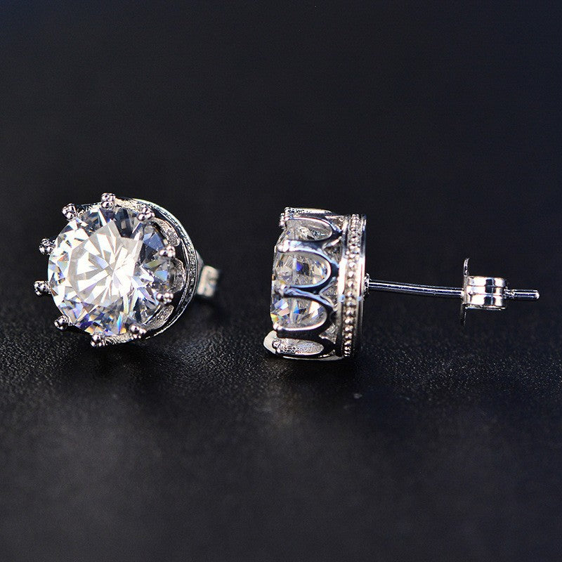 Crown S925 Silver needle Gold plated high carbon diamond stud -RS005G