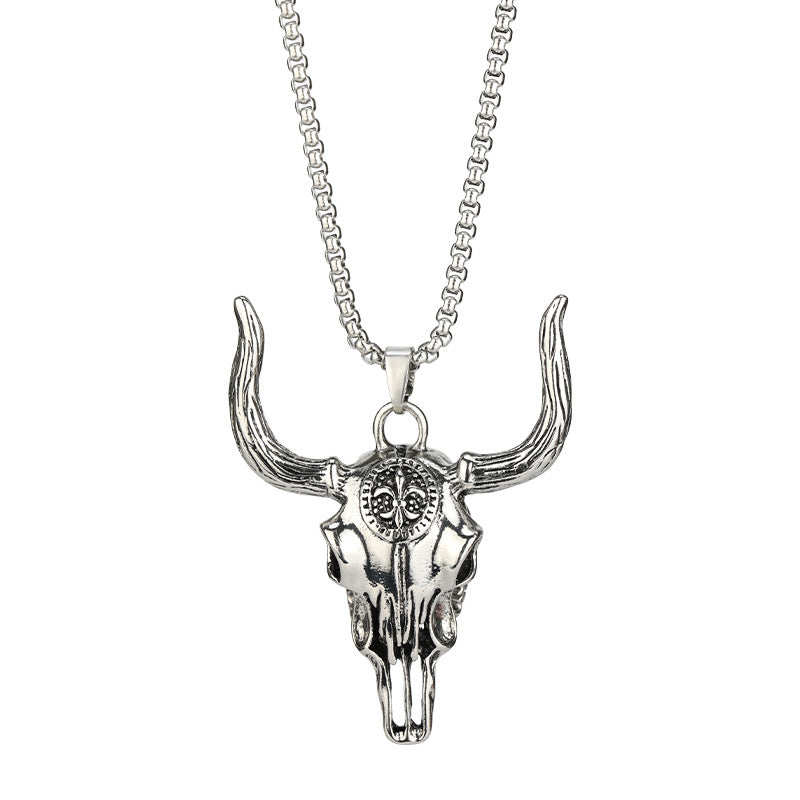 Western Wild bull Head Cool Man titanium steel necklace -NE249