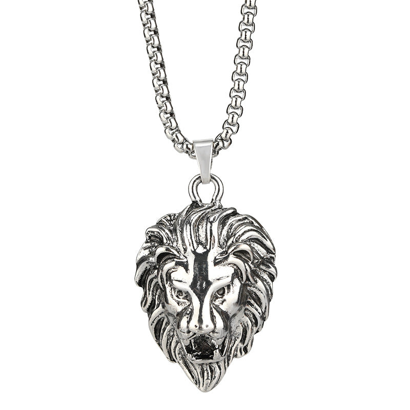 Lion Head Punk Club street dance titanium steel necklace -NE248