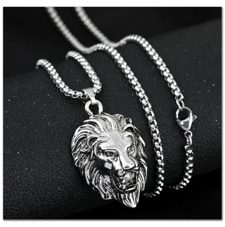 Lion Head Punk Club street dance titanium steel necklace -NE248