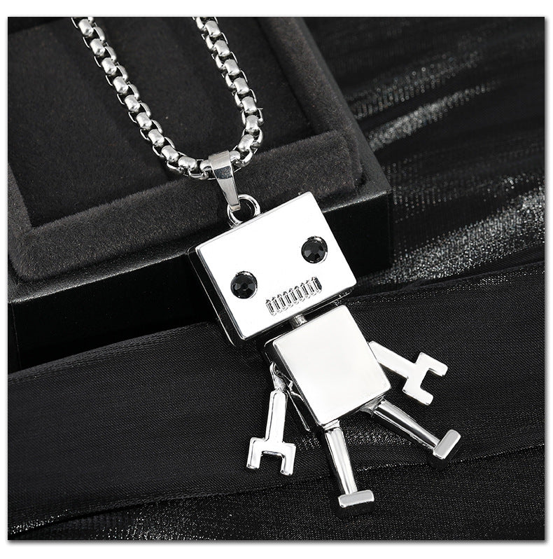 Square robot Nightclub Cool Man titanium steel necklace -NE244