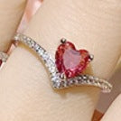 Dove Blood Red Garnet Ring with diamond -JZ075