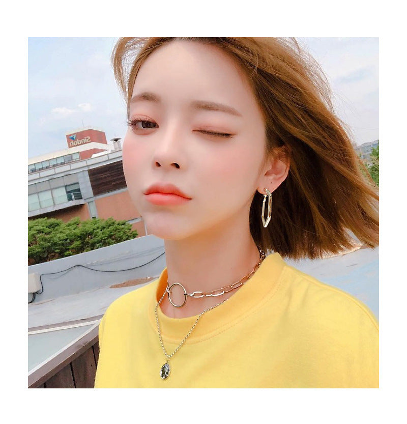Colorful hexagonal geometric earrings -E893