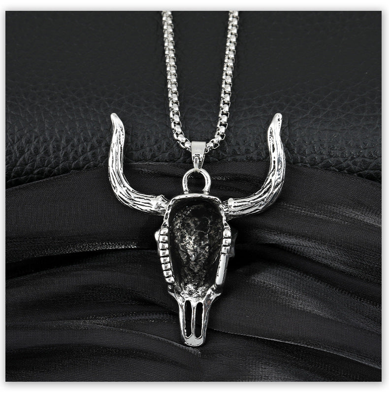 Western Wild bull Head Cool Man titanium steel necklace -NE249