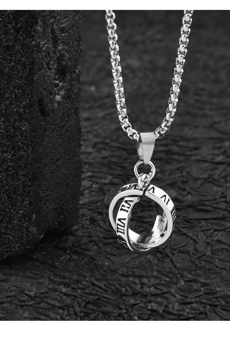 Men's letter double Ring Titanium steel necklace -NE233