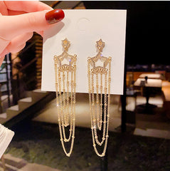 Double Star Sparkle Chain Tassel Earrings -E1130G
