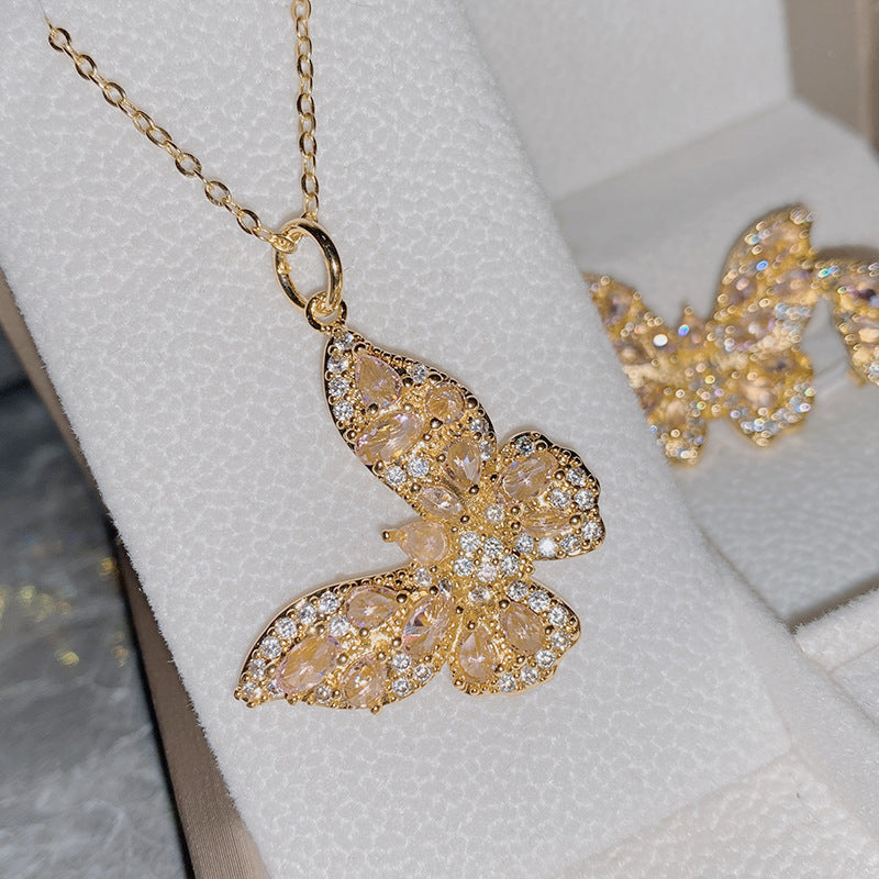 Gold plated blue Zirconium Diamond Butterfly pendant without chain -RS017BL