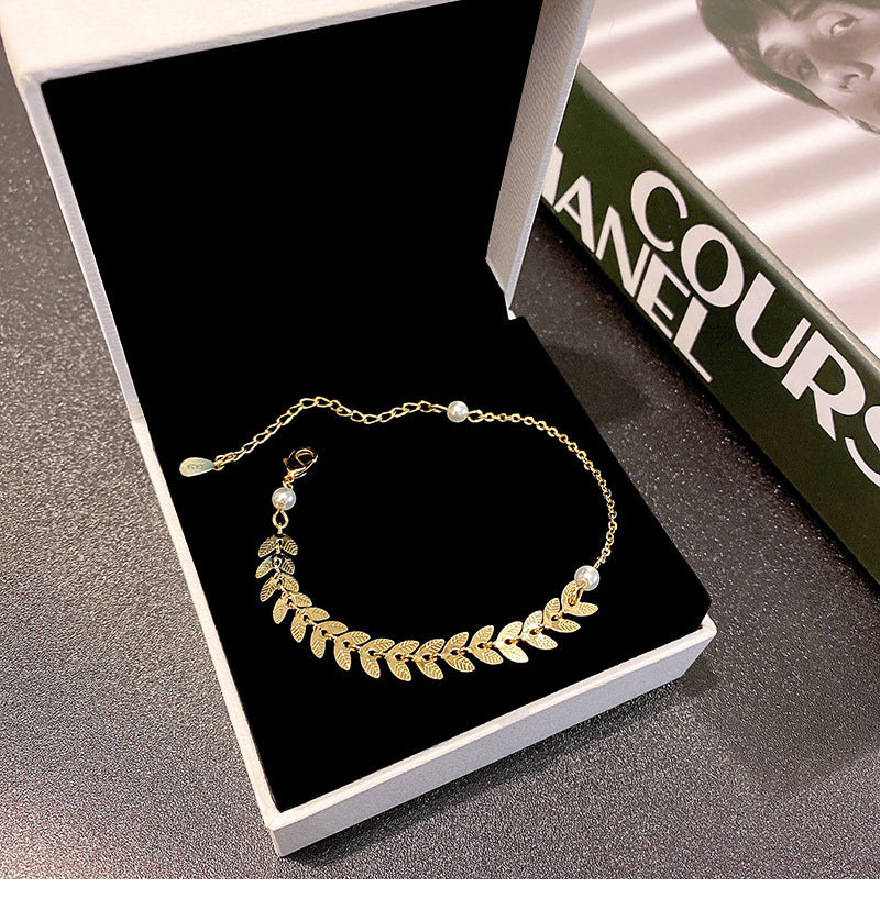 Gold plated wheat Pearl Necklace -X006G