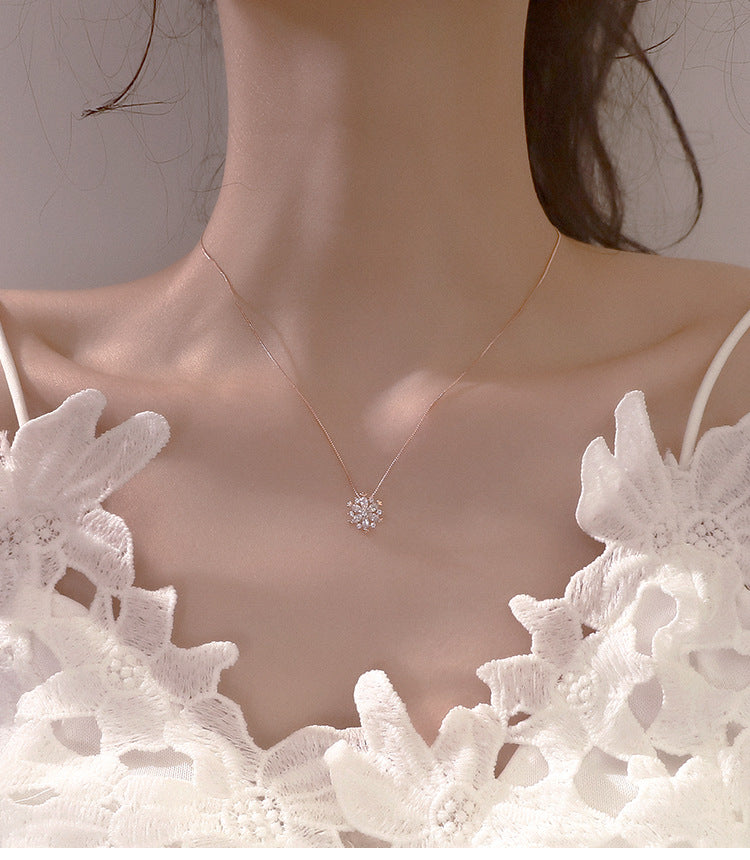 Rose gold Snowflake collarbone necklace -D938