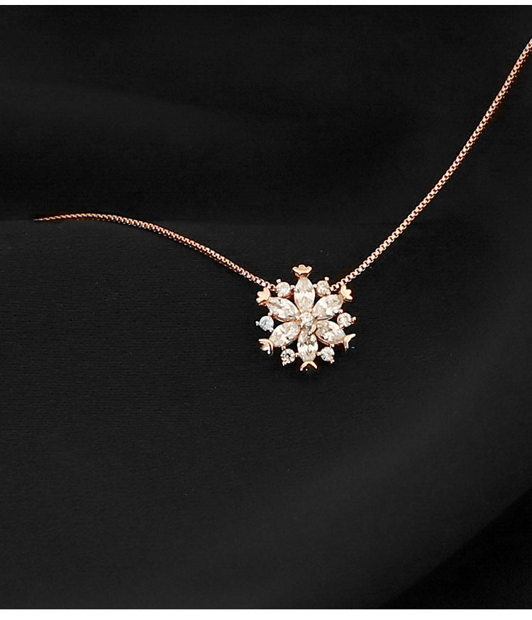 Rose gold Snowflake collarbone necklace -D938