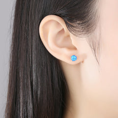 S925 Sterling Silver inlaid Opal Stud earrings -SE0239BL