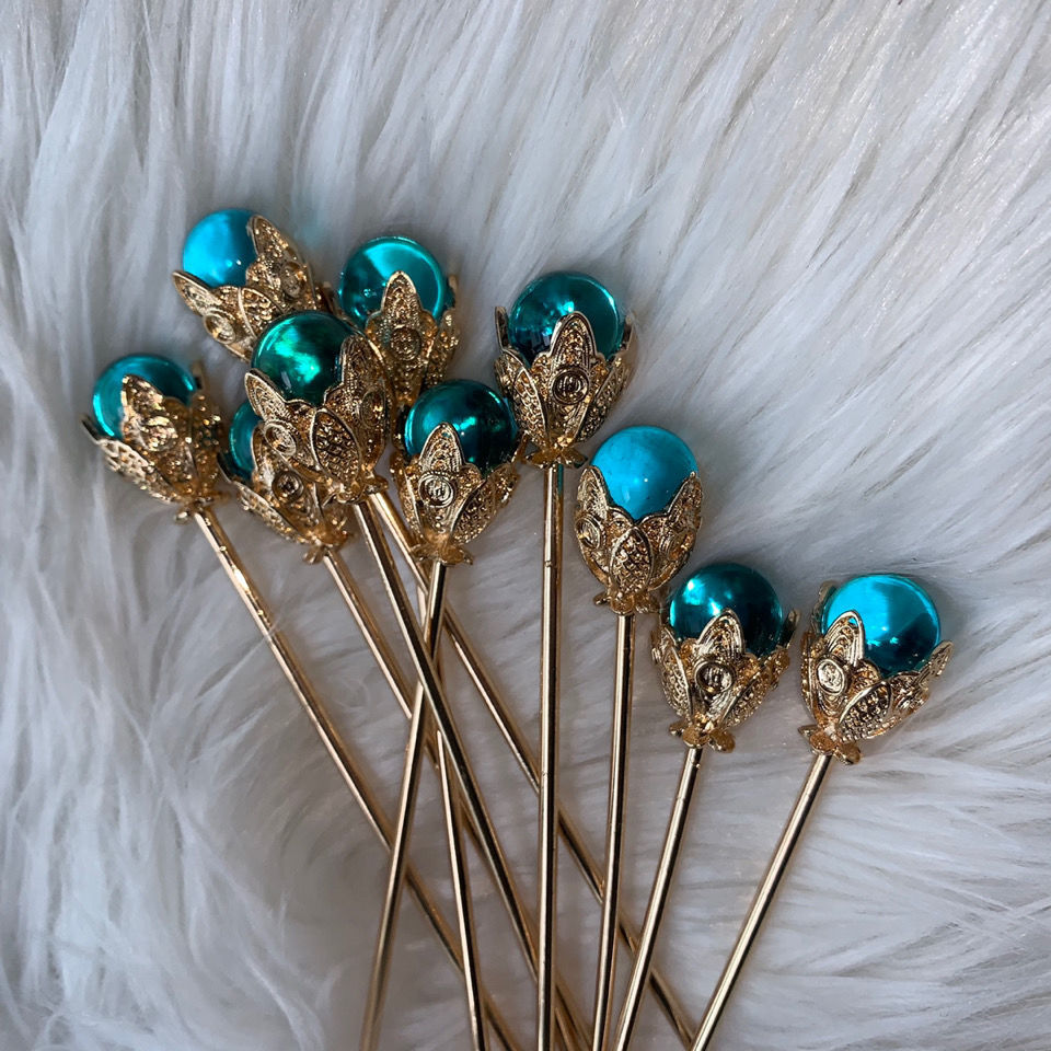 Hanfu ancient style blue crystal ball stick hairpin -HA204